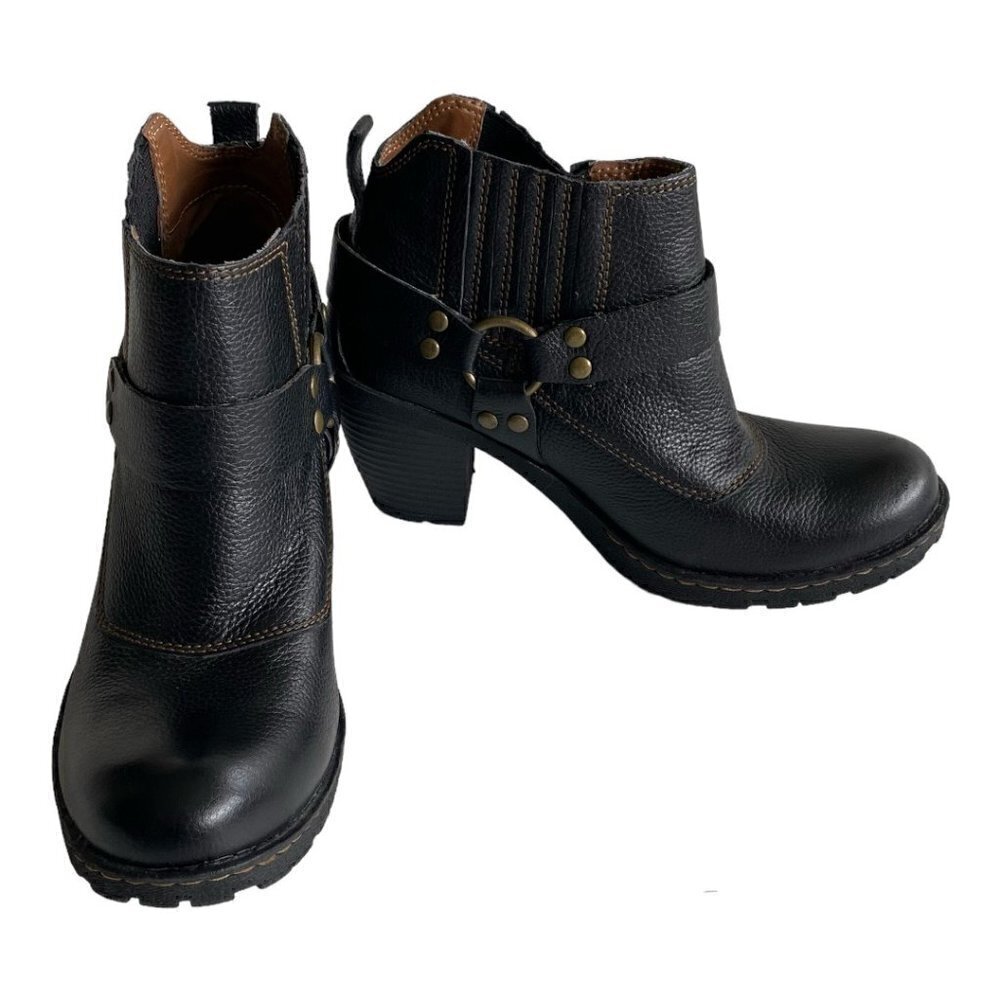Bolo By Born Western Leather Harness Heeled Ankle Boots Sz 7.5